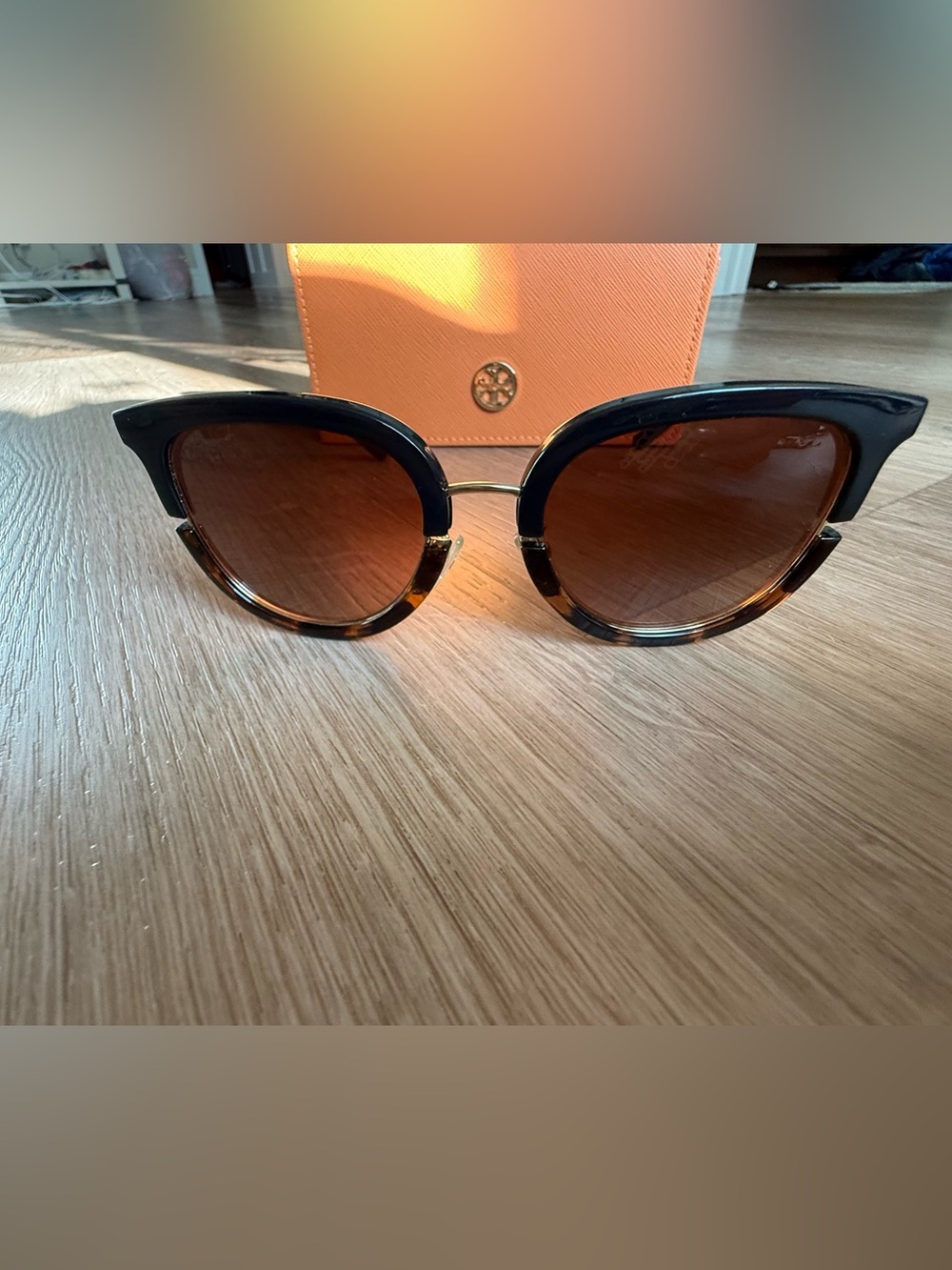 Tory Burch Women’s Two-Tone Tortoise and Black Sunglasses with Brown Lenses